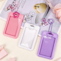 1PC Cute Bow Pearl Keychain Card Holder Transparent ID Badge Holder Student Bus Card Protector Keyring Accessory for Women Girls