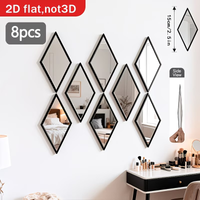 1/8pcs Geometric Rhombic Combined Shape Bathroom Acrylic Wall Mirror Artistic Decorative Mirror Hallway Background Wall Decorati