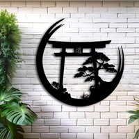 Metal Wall Art, Elegant Hanging Decoration, Housewarming Iron Mural Gift 1pc Japanese Bonsai Tree Torii Gate Wall Sculpture
