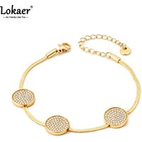 Lokaer Delicate Zircon Geometric Round Charm Bracelet For Women Top Quality Stainless Steel Link Chain Waterproof Jewelry B26022