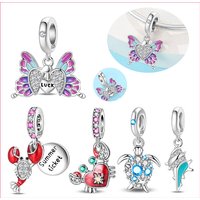 925 Sterling Silver Red Crab Charms Beads Fit Original Bracelets Bag Keychain Charms Beads Pendant Diy Women Jewelry Gift