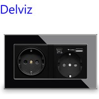 Delviz-Double prise de courant murale standard UE, ports USB de type C, panneau en verre cristal du Guatemala, charge rapide, 5V, 18W