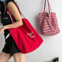 AB Double Sided Large Tote Bag Women Light Blue Canvas Handbag Reversible Striped Solid Design for Daily Shopping Travel