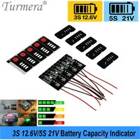 Turmera 3S 12.6V 5S 18V 21V Screwdriver Battery Capacity Indicator with 4LEDS Display for DIY 18650 21700 Drill Battery Pack Use