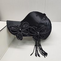 Butterfly Rhinestone Flower Baseball Cap Chic Fashion Female Peaked Hat Shiny Silk Satin Lady Ponytail Bonnet Long Brim Sun