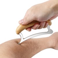 Muscle Fascia Knife Meridian Brush Muscle Relax Massage Knife Exercise Scraping Knife Natural Bamboo Wood Handle Stainless Steel