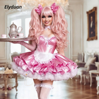 Short Frilly Lolita Prom Dress Pink Ball Gown Tiers Skirt Maid Cocktail Party Dress Cosplay Birthday Occasion Costume Customized