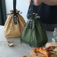 Canvas Insulated Lunch Bag with Drawstring Closure Wide-Open Foldable and Lightweight Lunch Tote Bag for Work Office Picnic