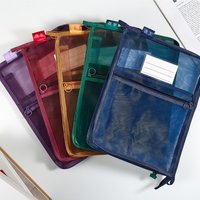 A4 Retro L-Shaped File Bag With Mesh Fabric, Subject Classification Bag, For Storing Textbooks And Examination Papers