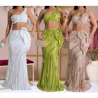 Sexy One-shoulder Long Summer Dress Sequin Birthday Holiday Elegant Party Evening Dresses Luxury Womens Prom Dresses XSY29