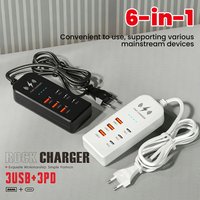 Listwa zasilająca z 3 portami USB 3.0 i 3 portami Type C, uniwersalna szybka ładowarka, wtyczka EU/US, adapter do ładowania telefonu, przedłużacz z gniazdami elektrycznymi.
