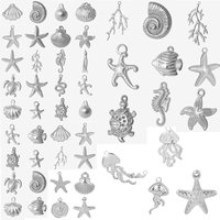 6pcs/Lot Stainless Steel Marine Animal Silver Color Starfish Coral Seahorse Pendant Creative Jewelry Making Accessorie Bulk Gift