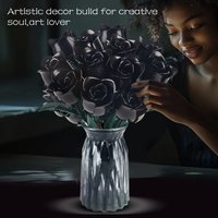 12 Pieces Black Rose Bundle Building Blocks Toys Model Flowers Bricks Toy Sets Desktop Ornament Valentine's Day Christmas Gifts