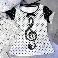 Japanese Mushroom Girl Fake Two Short Sleeve T-shirt Piano Polka Dot Print Tees Summer Y2k Subculture Hot Girl Casual Tops 2000s