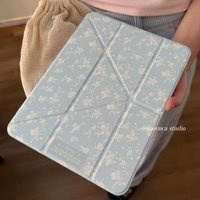 French Full Screen Floral Blue Ins Y2K Cover For iPad Pro 13 11th M5 M4 12.9 A16 10 8 7 9th 10th Air 11 M2 M3 Mini Tablet Case
