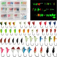 24pcs/36pcs/48pcs Winter Ice Fishing jigging lure Glow Small jig head Hooks for Panfish Crappie Bass Walleye Trout ice jig bait