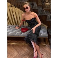 Ahagaga Women Camisole Polka Dot Print Sexy Dress Sleeveless Sheath Slim Fit Hip Wrap Casual Hot Girl Streetwear Club Vestidos