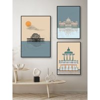 brighton pier, brighton pavilion, brighton bandstand, brighton print, destination print, brighton travel poster, seaside art