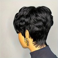Brazilian Remy Human Hair Pixie Cut Wigs Short Wig with Bangs Looking Layered Full Hairpiece 150% Density Machine-Made