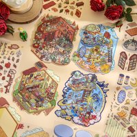 2 Sheets/bag PVC Prince Tale Miniature Scene Sticker Rose Star Spaceship Pattern Stacking Landscaping Creative DIY Sticker Packs