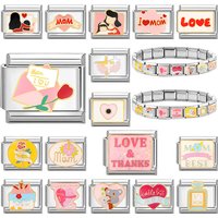 Fashion Pink Love Ring Marriage Mom Best Italian Charm Links Fit 9mm Stainless Steel Bracelet Couple Lover DIY Making Gifts