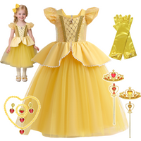 Beauty Beast Halloween Girl Princess Belle Costume Christmas Festive Evening Party Fancy Fairy Yellow Shoulderless Long Dresses