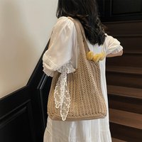 Summer Straw Beach Tote Bag Women 2026 New Fashion Hollow Out Weave Single Shoulder Bags Female Lace Decorate Handbags