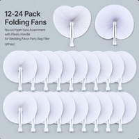 12/24Pcs Personalized Folding Paper Fans DIY Painting Heart Shape Blank Paper Fan For Birthday And Country Home Decoration