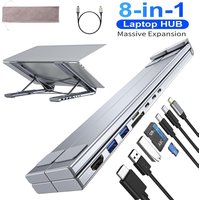 【C】8-in-1 USB-C Laptop Stand Foldable Docking Station Universal Type-C Tablet Stand with Hubs Adapter Plug Play for Laptops