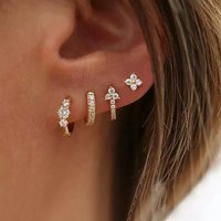4PCS Fashion Small Crystal Flower Hoop Earrings Set for Women 18K Gold Plated Cartilage Piercing Earrings Girls Jewelry Gift
