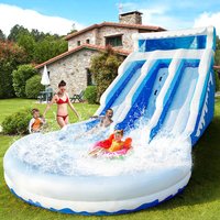 6.3M Blue White Safari Inflatable Water Slide with Splash Pool Playground Outdoor Summer Water Play Commercial Rental Equipment