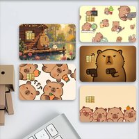 Cartoon Cute Capybara Credit Decorative Card Stickers Suitable For Bank Cards Metro Transit Anti-scratch Gift 4PCS