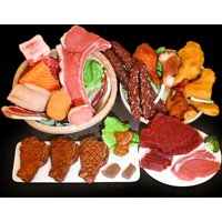 PVC Miniature Food Model for Home Decoration, Beef, Steak, Salmon, Pork, Sausage Meat, Simulation, Color