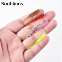 Rooblinos 20pcs Single Needle Tail Worm Micro 44mm Fishing Lure Ajing Small Rockfish Silicone Isca Artificial Bait Luminous Jig