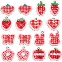 10pcs Pink Strawberry Cherry Heart Butterfly Bow Acrylic Charms Pendant for DIY Jewelry Making Necklace Keychain Ear Accessories