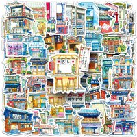 10/30/50pcs Cartoon Japanese Style Cottage Landscape Stickers Retro Graffiti Decals DIY Skateboard Notebook Guitar Sticker Decor