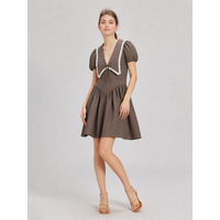Vintage Women plaid Mini Dress female Summer Autumn Fashion V-neck puff Sleeve A-line Casual loose office lady dresses Lace Trim