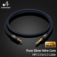 ATAUDIO HiFi 3.5 to 6.5 Cable Pure Silver Stereo 3.5mm Jack to 6.5mm TRS/TS 1/4'' Audio Cable for Phone Mixing Console Amplifier