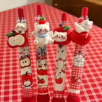 4Pcs Kawaii Apple Cat Gel Pen 0.5mm Black Ink Soft Grip Cute Stationery For Students School Office Supplies Gift Lovely