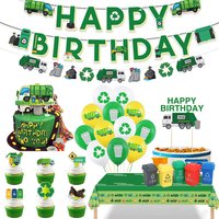 Garbage Truck Party Decor Happy Birthday Banner Balloon Cake Decor Disposable Tablecloth Trash Truck Themed Party Supplies