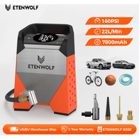 Neuer tragbarer ETENWOLF S3C-Luftkompressor, 7800 mAh, Reifenfüller, schnelles Aufpumpen, 160 PSI, 100 % Arbeitszyklus für Autos, Fahrräder, Bälle
