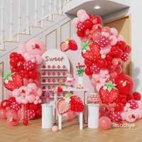 153pcs Strawberry Balloon Garland Arch Kit Dusty Pink Red Balloons for Sweet Girl Berry First Birthday Decor Baby Shower Supplie