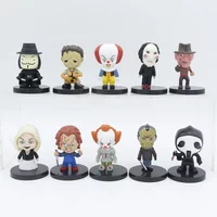 10pcs/set Horror Movie Characters V for Vendetta Chucky Freddy Jason Voorhees Scary Saw Pennywise PVC Action Figures Toys Props