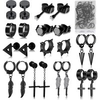 11 Pairs Punk Stainless Steel Stud Earrings Black Earrings Set For Men Women Vintage Hip Hop Piercing Ear Jewelry Accessories