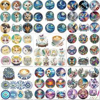 8-piece round diamond painting coaster set - DIY cute dog party creative coaster with stand, sparkling diamond art craft set, su