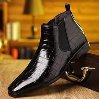 Men Boots Plus Size Chelsea Boots High Top Pointed Toe Leather Shoes Platform Slip on Dress Shoes Designer Business Ankle Boots