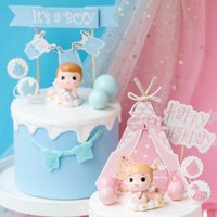 Gender Reveal Cake Decoration Blue Pink Baby Boy Girl Cake Toppers Baby Bottle Stroller Happy Birthday Cupcake Topper Baking