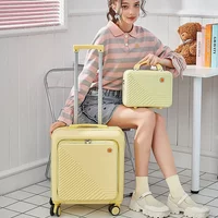 2025 New Front Opening Boarding Suitcase,cabin Female Small Bag,18inch Travel Rolling Luggage Set,carry on Suitcase with Wheel