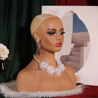 Realistic Female Mannequin Head with Makeup,Professional,Multifunctional,Wig Stand with Shoulder for Necklace Jewelry Display