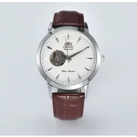 DFDG Orient Unisex Automatic Mechanical Watch Leather Strap World Time Skeleton Dial Sport Style